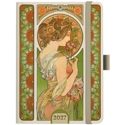 Alfons Mucha A5 Týdenní 2027 Zelený