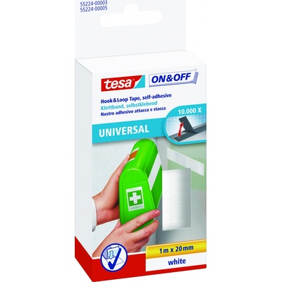 tesa® On & Off suché zipy Samolepicí pás pro univerzání použití Barva: bílá, Rozměr: 1 m : 20 mm, Doplňující informace: obě strany, role
