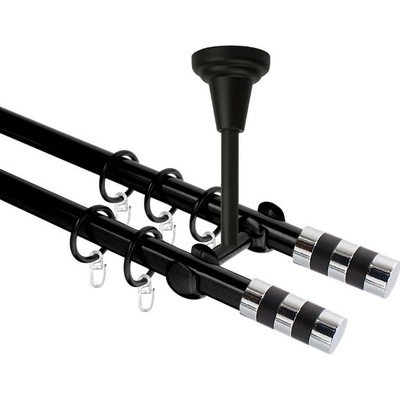 OK-GarnýžeCZ Garnýž kovová dvouřadá 19mm Sigma double černá 180 cm do stropu / kroužky s háčkem