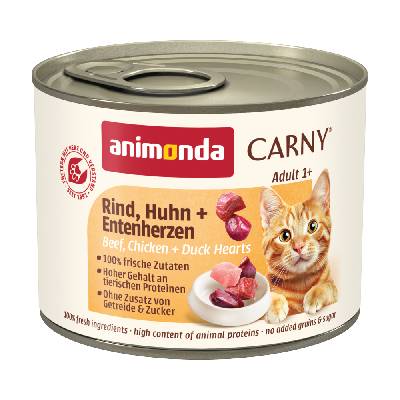 Výhodné balenie animonda Carny Adult 12 x 200 g - Hovädzie, kura & kačacie srdce