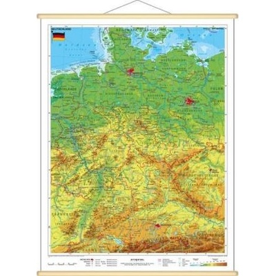 Stiefel Wandkarte Miniformat Deutschland, physisch, mit Holzstäben