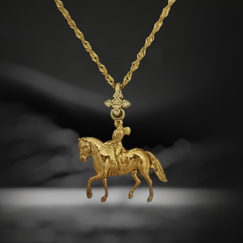 Image 1 of Конен спорт - Дамски медальон с фигура на ездачка - Позлатено покритие - Сребро 925 - Ръчно изработено спортно бижу/талисман конна езда - Идеален подарък за жена - ssj