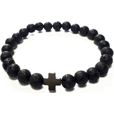 Veselý jezevčík náramek černá láva s křížkem 10148042