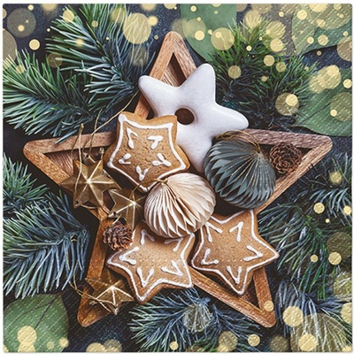 PAW2 Papírové ubrousky PAW Gingerbread Stars 20 ks 33x33cm