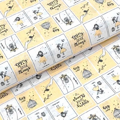 Bavlněné plátno P0649 meruňkovo-bílé kostky, dívčí sen, š.140