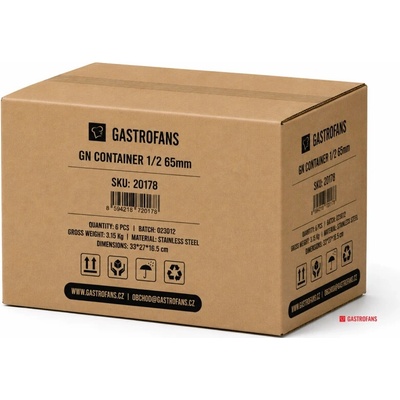 Gastrofans 6x gastronádoba 1/2 GN 65 mm, nerezová, plná