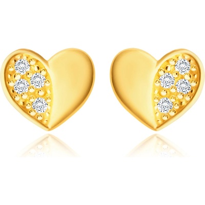 Šperky eshop diamantové ze žlutého zlata srdíčko s lesklou a briliantovou polovinou BT506.03