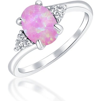 JVD Dámský zásnubní stříbrný prsten se zirkony a růžovým velkým opálem SVLR0406XH2O456