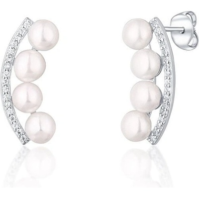 JwL Luxury Pearls strieborné náušnice s riečnymi perlami a zirkónmi JL0744