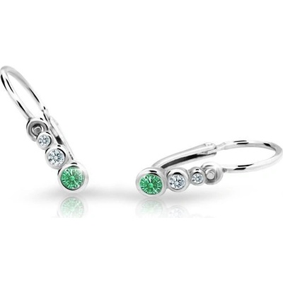 Danfil dětské náušnice C2255 z bílého zlata s kamínky Emerald Green zapínání brizura
