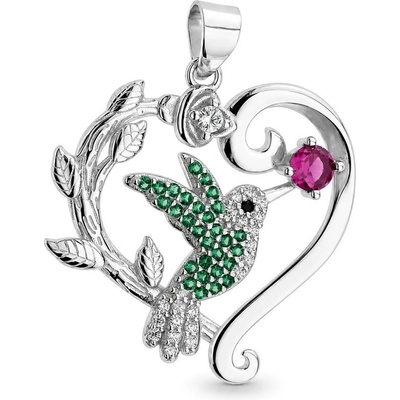 Argento Strieborný prívesok kolibrík farebné okrúhle zirkóny 86018