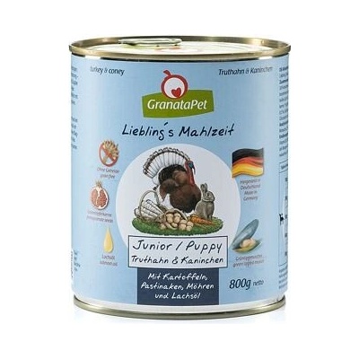 GranataPet Puppy Junior Krůta & králík s bramborami pastinákem mrkví a lososovým olejem 800 g