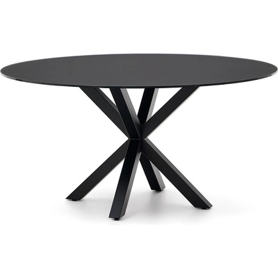 Kave Home Argo Černý kulatý jídelní stůl se skleněnou deskou 150 cm
