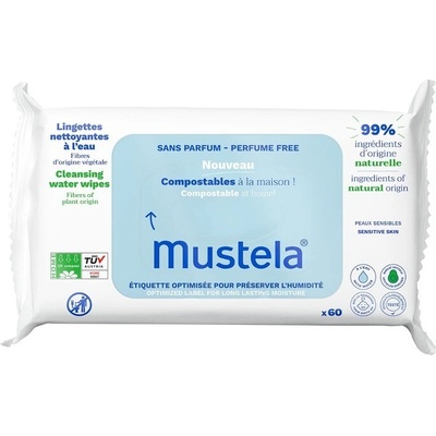 Mustela Compostable at Home Cleansing Wipes Perfume Free čistiace utierky bez parfumácie pre deti od narodenia 60 ks