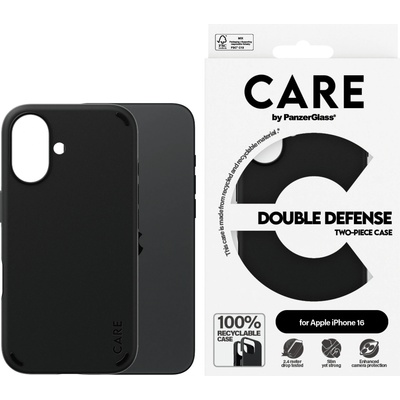 Panzer Гръб CARE by PanzerGlass за iPhone 16, Feature Case Double Defence - Черен
