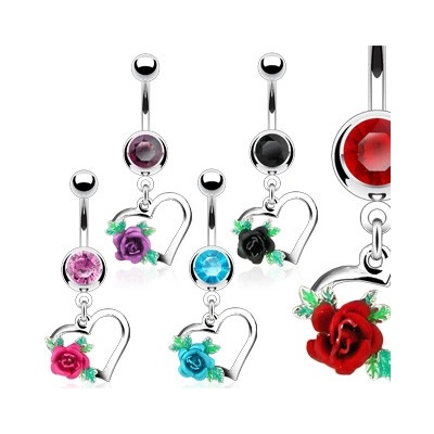 Marre piercing do pupíku srdce a růže HWNSQ2427