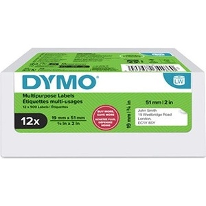 DYMO 2234186, 51mm x 19mm, многофункционални, подвижни, бели, оригинални хартиени етикети, 12 x 500 бр (2234186)