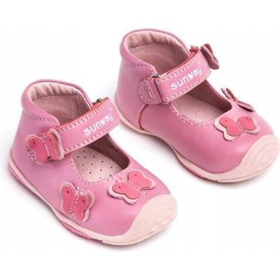 Sunway dívčí polobotky kožené baleríny snadné obouvání na suchý zip roztomilé