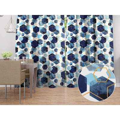 Biante Bavlnený záves Sandra SA-574 Modré hexagóny na bielom 150x140 cm