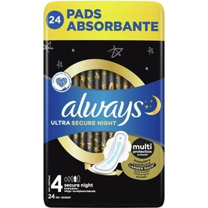 Always Дамски превръзки с крилца Always Ultra - Secure Night, 24 броя