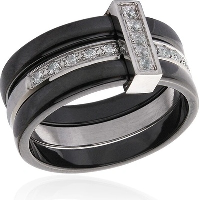 BM Jewellery Dámský černý keramický prsten se zirkony BLACK&WHITE S632100
