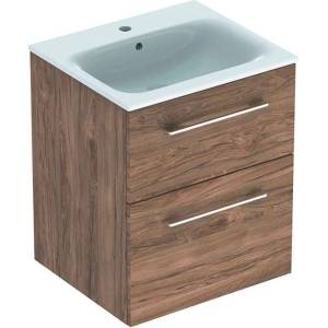 Geberit Selnova Square - Шкафче за умивалник 64x54x48 см, с умивалник, 2 чекмеджета, орех хикори 501.234. 00.1 (501.234.00.1)