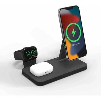 mophie Snap Plus 3in1 Magnetic MagSafe Wireless Charger - тройна поставка (пад) за безжично зареждане за iPhone с Magsafe, Apple Watch, AirPods Pro и Qi съвместими устройства (черен)