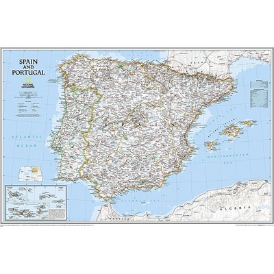 National Geographic Španělsko, Portugalsko - nástěnná mapa Classic 85 x 55 cm Varianta: bez rámu v tubusu, Provedení: laminovaná mapa v lištách