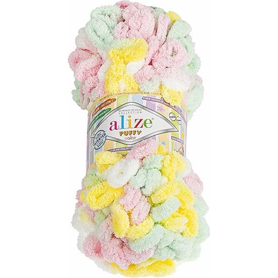 BELLATEX Priadza Puffy color 100 g - 5862 biela, ružová, žltá, zelená