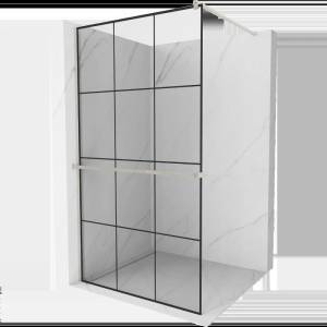 Mexen Kioto+ Душ кабина със стена и рафт Walk-in 120 x 200 см, черна решетка, четка никел - 800-120-121-97-77 (800-120-121-97-77)