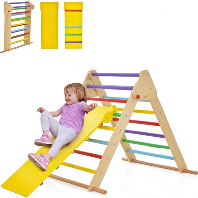 COSTWAY Lezecký trojúhelník skládací prolézačka dřevo s žebříkem – Hledejceny.cz