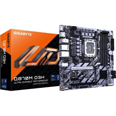Дънна платка Gigabyte Q870M D3H, Q870, LGA1851, DDR5, PCI-E 5.0 (DP&HDMI), 4x SATA 6Gb/s, 2x M. 2, 1x USB 3.2 Gen 2 Type-C, Micro ATX (Q870M D3H)
