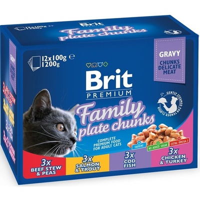 Brit Cat Premium Pouches Plate Family 12 х 100gr паучове за котки с различни вкусове