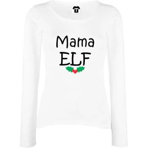  Дамска черна или бяла тениска с дълъг ръкав Mama Elf