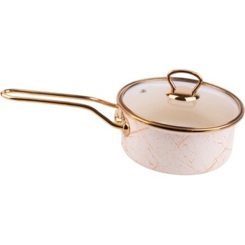Goldmann Касерола със стъклен капак Goldmann GM 4521-16B, 16x8 см, 1.5л, Емайл, Индукция, Бял/Старо Злато (9GM452116B)
