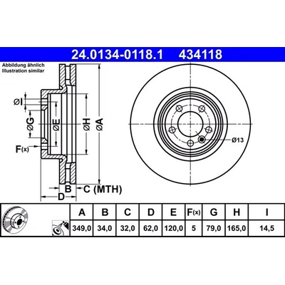 ATE Brzdový kotouč - 349 mm AT 434118