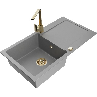 Mexen Leo гранитна мивка с 1 отделение, с отцеждаща площ и кухненски смесител Rita, сив - 6501-71-670300-50 (6501-71-670300-50)