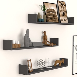 TopMebel Три броя стенни рафтове Tyrion TopMebel от меламин в антрацит 90x15x12cm