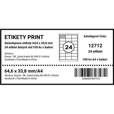 Etikety print 64,6 x 33,8 mm A4/100ks