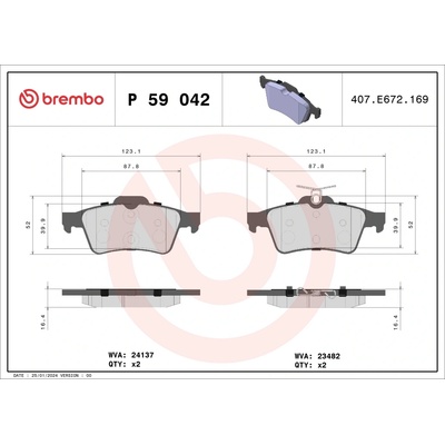 Sada brzdových destiček, vždy 4 kusy v sadě BREMBO P 59 042 (P59042)