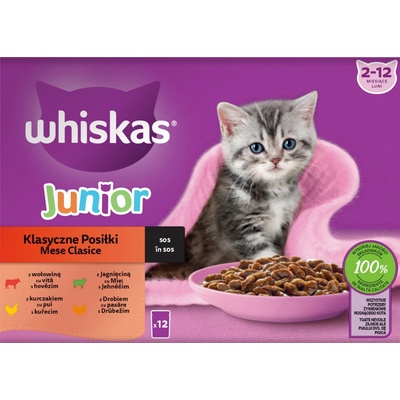 Whiskas junior mäsový výber v šťave, hovädzie, kura, jahňa, hydina 12 x 85 g