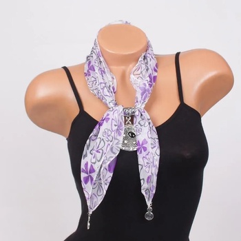 Image 1 of Дамско фишу в лилаво и бяло и бижу