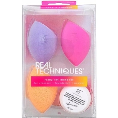 Real Techniques Chroma Miracle Complexion hubka pre aplikáciu make-upu 1 ks + Miracle Powder hubka na púder 1 ks + Miracle Cleansing čistiaca hubka 1 ks + čistiace mydlo pre kozmetické štetce 1 ks