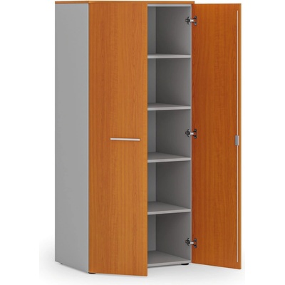 Kancelářská policová skříň PRIMO GRAY s dveřmi, 800 x 500 x 1781 mm, šedá/třešeň – Zbozi.Blesk.cz