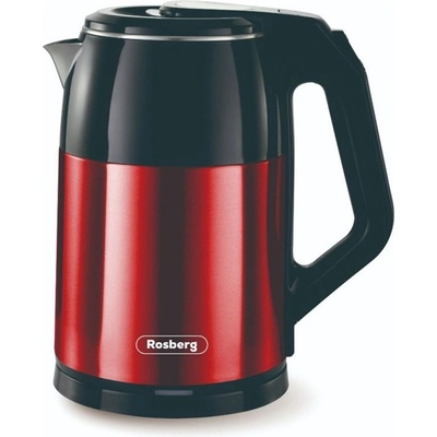 Rosberg Електрическа кана с двойни стени rosberg r51230s, 1500w, 1.8l, Инокс, Автоматично изключване, Червен/черен (555r51230s)