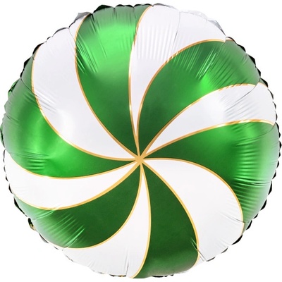 PartyDeco Vánoční fóliový balón bonbon zelenobílý 35 cm