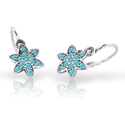 Danfil dětské náušnice kytičky C2206 z bílého zlata s kamínky Mint Green zapínání brizura