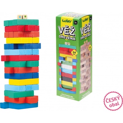Drevená veža Jenga farebná 54 dielov