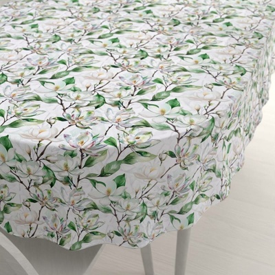 Biante Teflonový oválný ubrus TF-117 Květy magnolie na bílém 140x160 cm