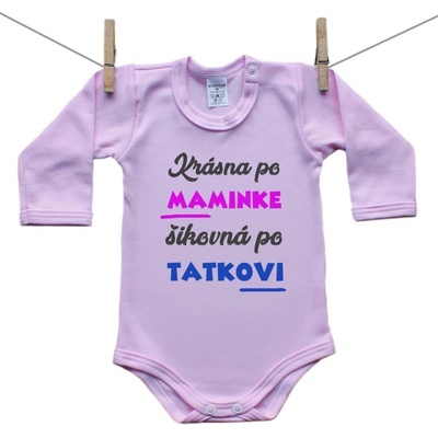 Boodyy Ružové Body s dlhým rukávom Krásna po maminke šikovná po tatkovi